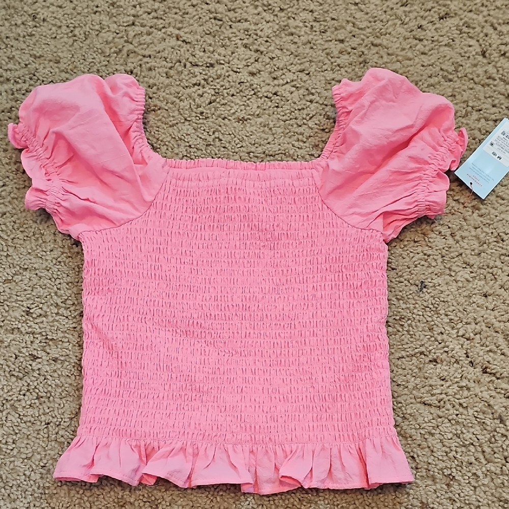 Pink Smocked Puff Sleeve Top
